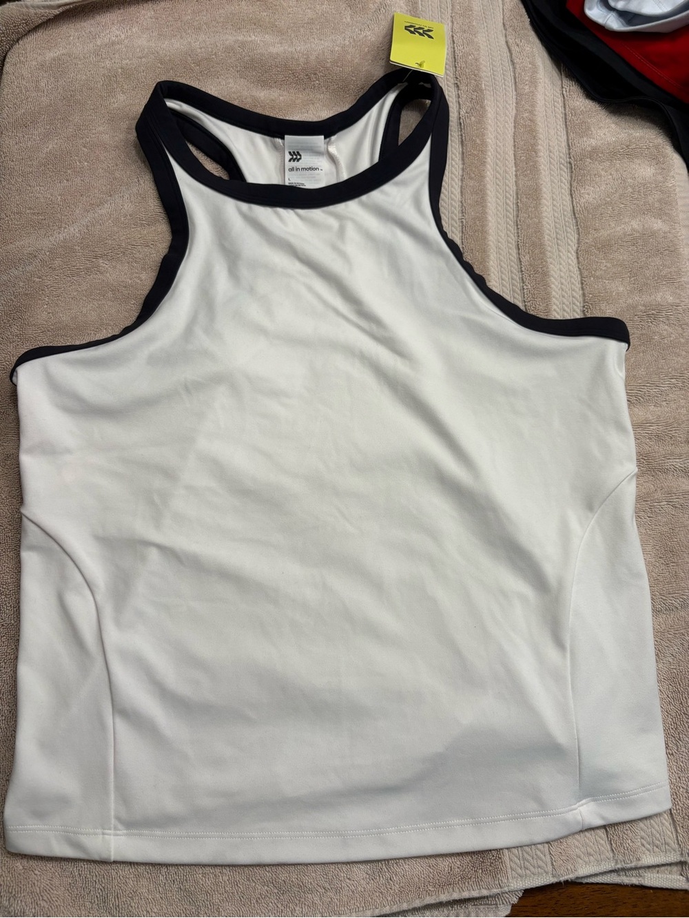 all in motion White Tank Top with Navy Trim Large